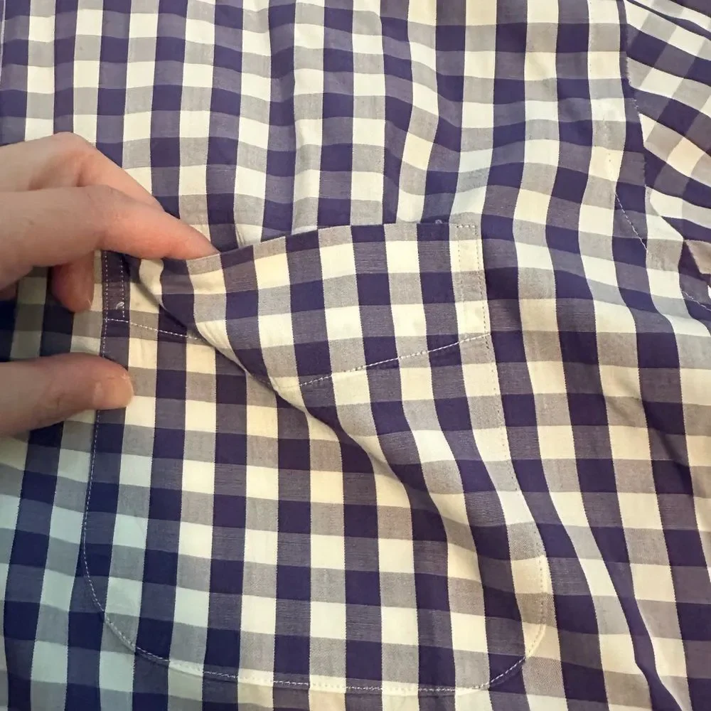 J. McLaughlin Purple White Gingham Plaid Button-Down Long Sleeve Shirt Men's MED